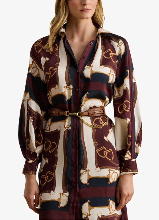 Ralph Lauren Dames Midi blousejurk met ballonmouw in de kleur Navy / Donkerblauw