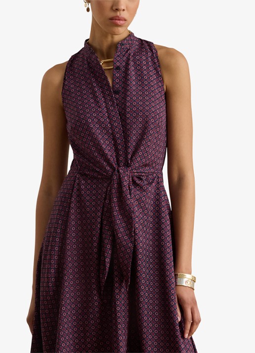 Ralph Lauren Dames Midi blousejurk met strikdetail en print in de kleur Navy Multi / Donkerrood