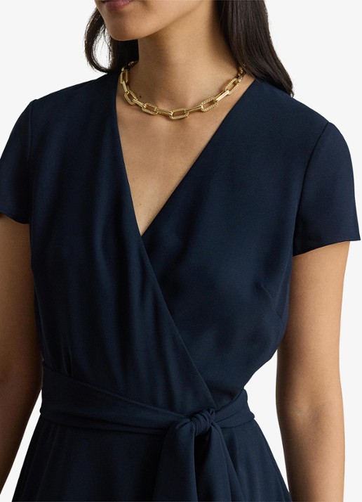 Ralph Lauren Dames Midi wikkeljurk met strikceintuur in de kleur Donkerblauw