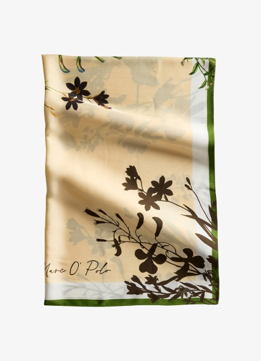 Marc O'Polo Dames Sjaal met bloemenprint 85 cm x 85 cm in de kleur Light Beige Multi 04 / Beige