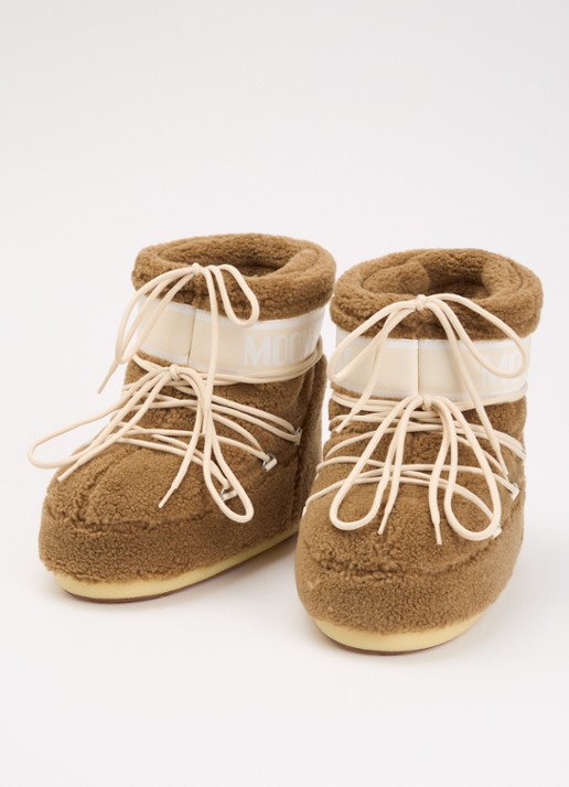 Moon Boot Dames Icon Low Fleece snowboot van teddy in de kleur Lichtbruin, maat: 42/44