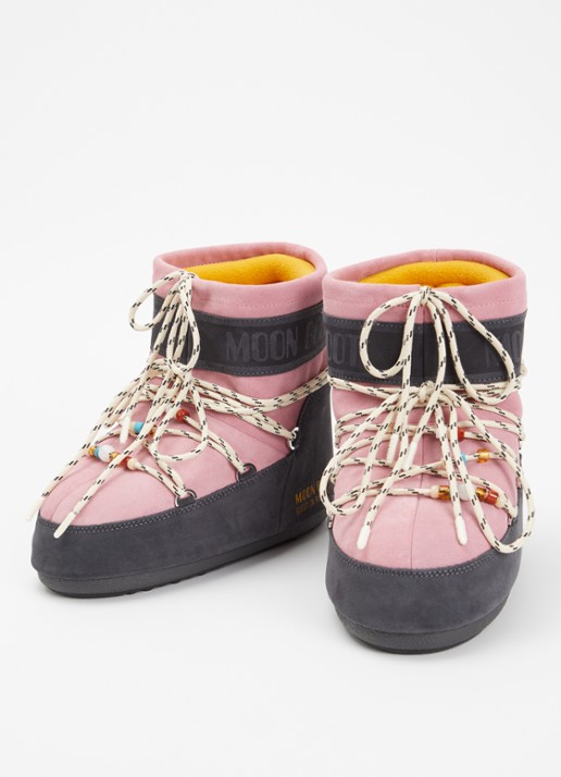 Moon Boot Dames Icon Low snowboot van suède met kralendecoratie in de kleur Roze, maat: 42/44