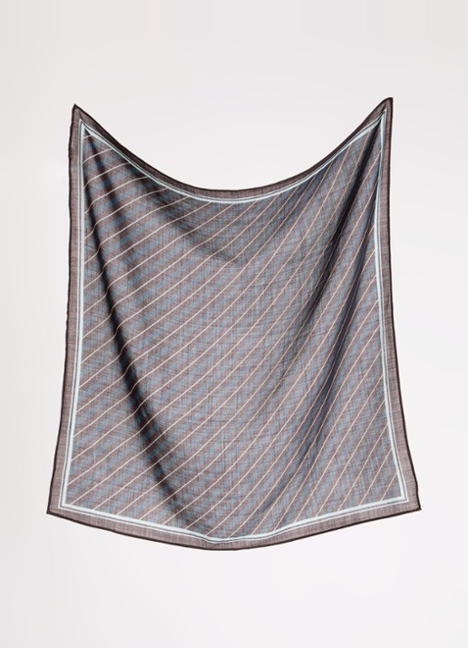Selected Dames Sjaal van wol met streepprint 60 x 60 cm in de kleur Donkerbruin, maat: ONE SIZE