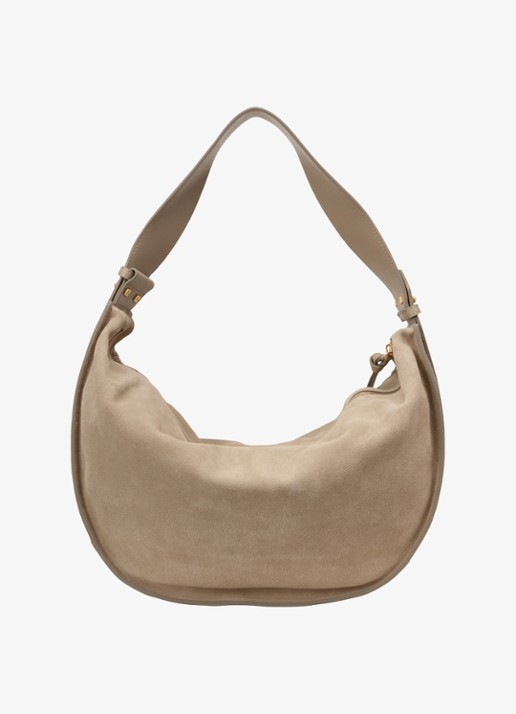 Marc O'Polo Dames Schoudertas van suède met verstelbare schouderriem in de kleur Earthy Taupe / Beige