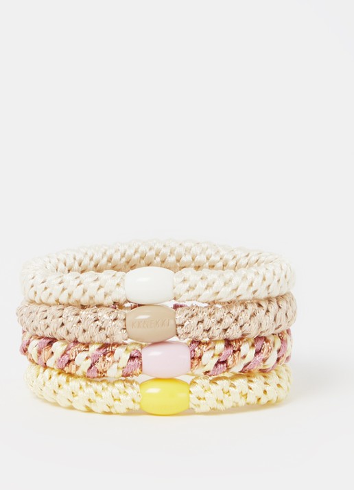 Bon Dep Meisjes Kknekki gevlochten haarelastiekjes met lurex in 4-pack in de kleur Paars, maat: ONE SIZE