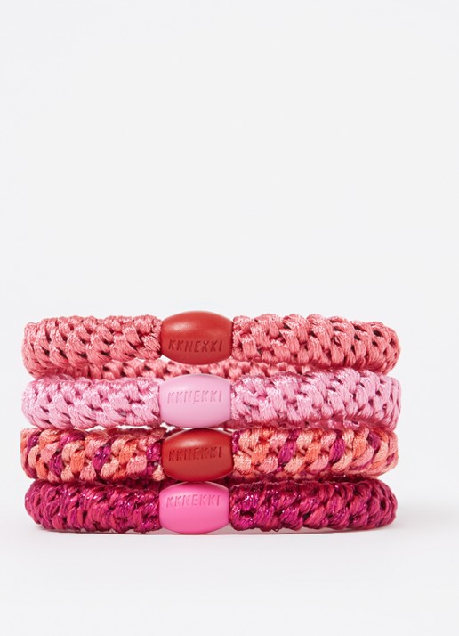 Bon Dep Meisjes Kknekki gevlochten haarelastiekjes met lurex in 4-pack in de kleur Roze, maat: PINK