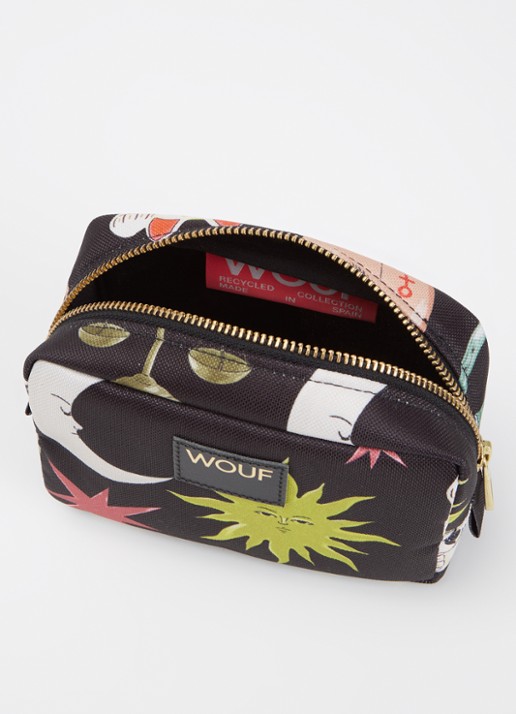 Wouf fortuna make-up tas met print Zwart - Deal