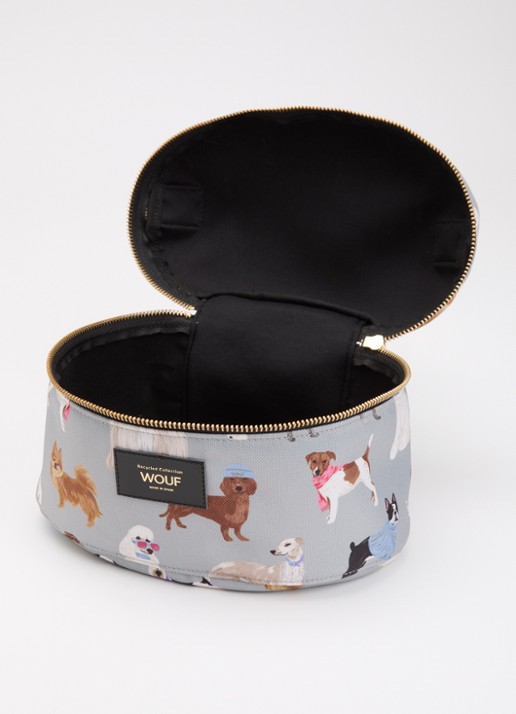 Wouf Puppy make-up tas met print Lichtgrijs - Deal