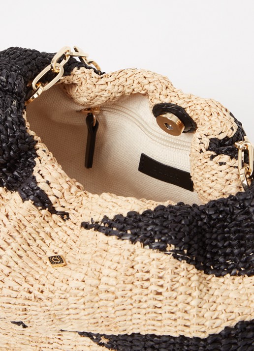Ba&sh Dames June schoudertas van raffia met leren details in de kleur Zwart