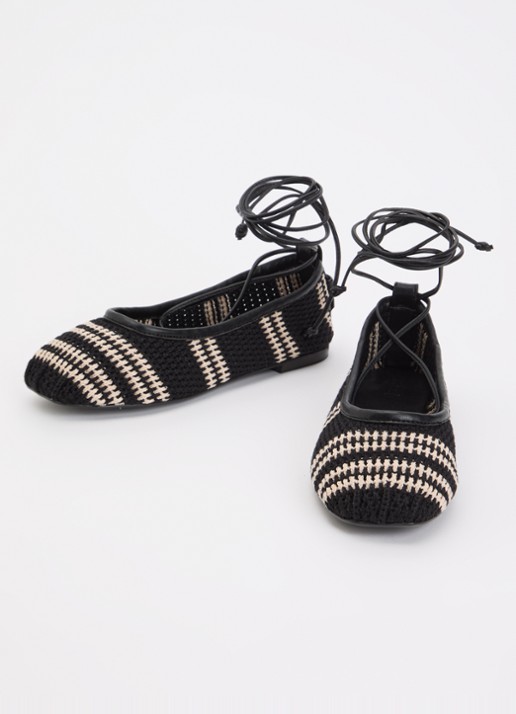 Ba&sh Dames Coelia ballerina met gebreid bovenwerk in de kleur Zwart