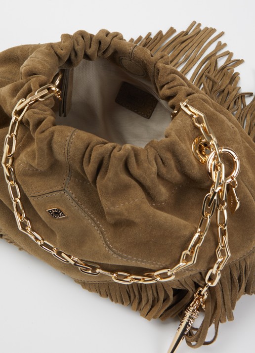 Ba&sh Dames June S schoudertas van suède in de kleur Khaki