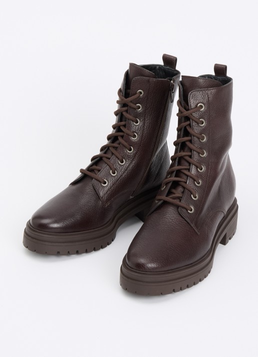 Ba&sh Dames Veterboot van leer in de kleur Donkerbruin