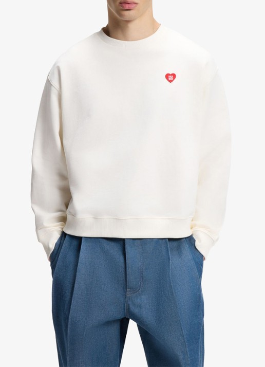 HUGO Dames Sweater met logo in de kleur Gebroken wit