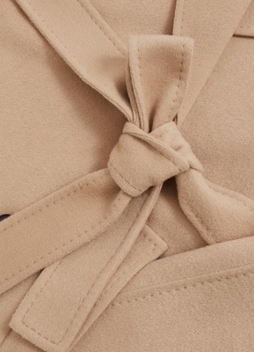 Reiss Dames Rene mantel in wolblend met strikceintuur in de kleur Camel