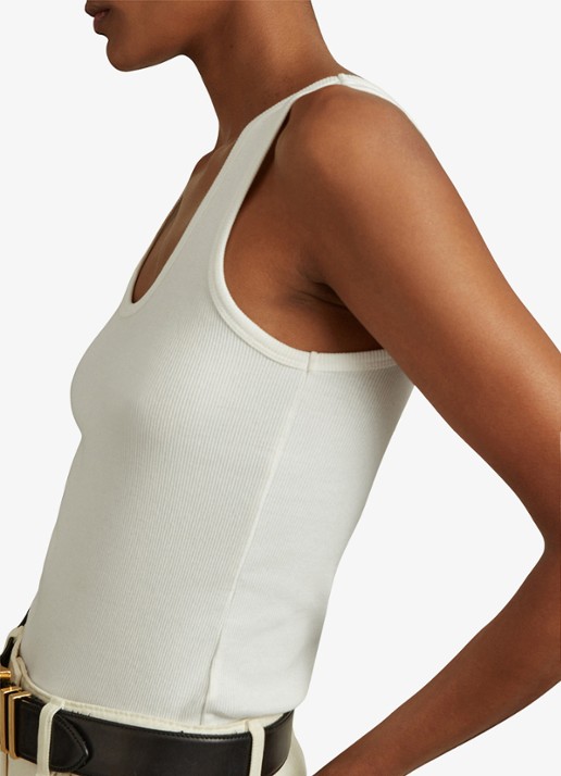 Reiss Dames VIOLET Stretch-Cotton Ribbed Vest in de kleur Wit