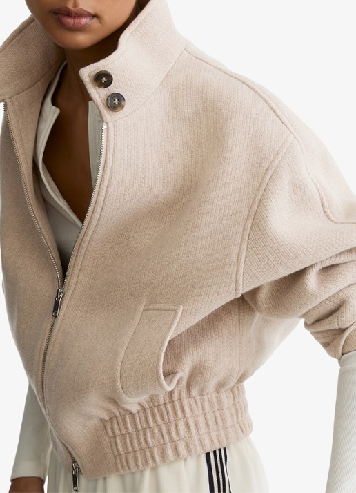 Reiss Dames Elodie bomberjack van wol met opstaande kraag in de kleur Beige