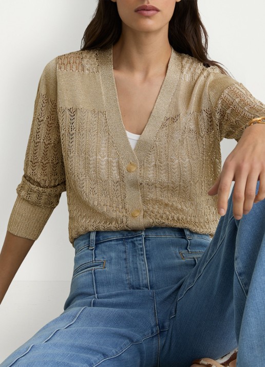 Reiss Dames Suzanne grofgebreid vest met lurex in de kleur Goud