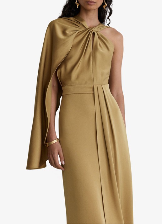 Reiss Dames Clodagh midi jurk met gedrapeerd detail in de kleur Goud