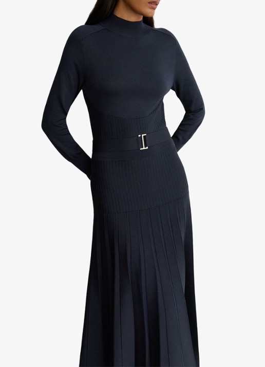 Reiss Dames Lydia ribgebreide maxi jurk met ceintuur in de kleur Blauw