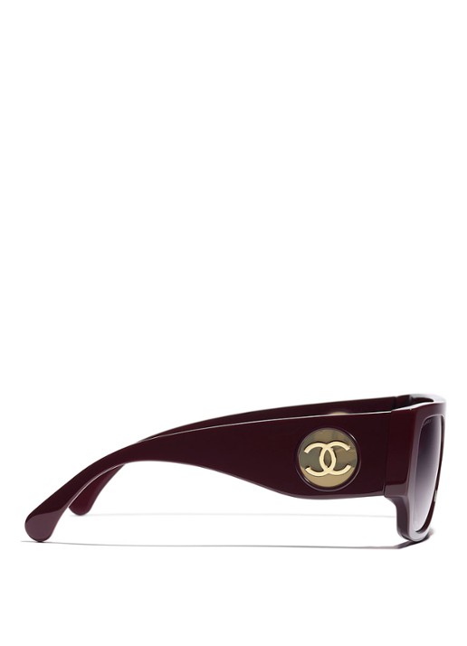 CHANEL Dames RECHTHOEKIGE ZONNEBRIL Donkerrood - Deal