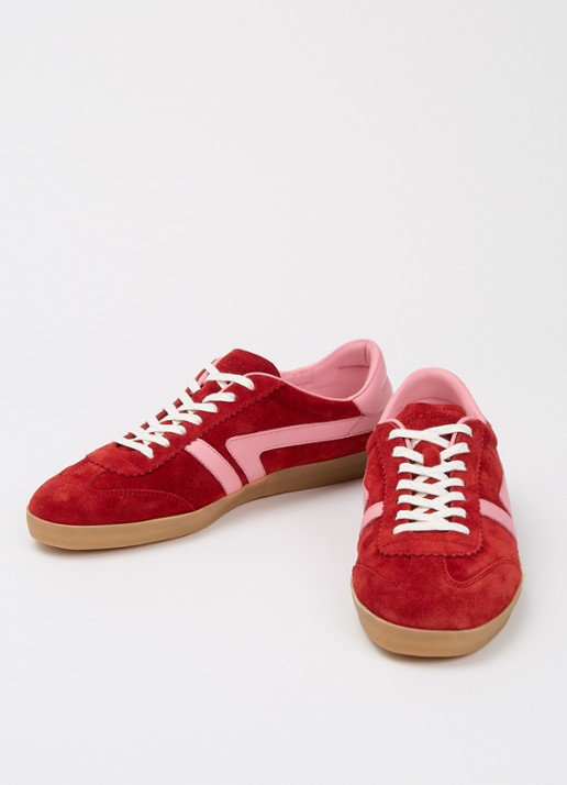 CLOSED Dames Sneaker van suède met leren details in de kleur Kersenrood