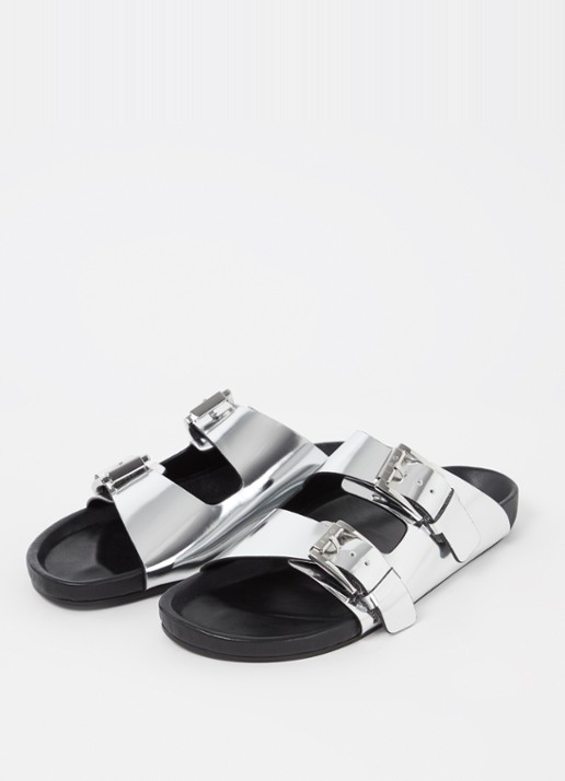 IRO Dames Billie slipper van leer met metallic finish in de kleur Zilver