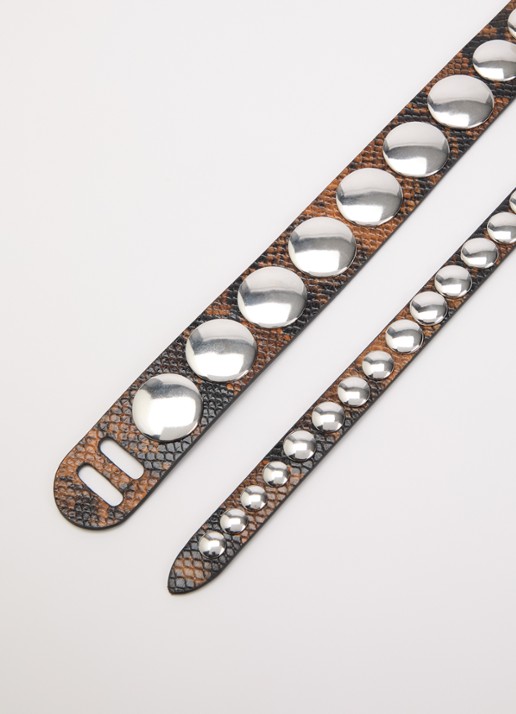 IRO Dames Crescendo riem van kalfsleer met slangenprint en studs in de kleur Oranjebruin