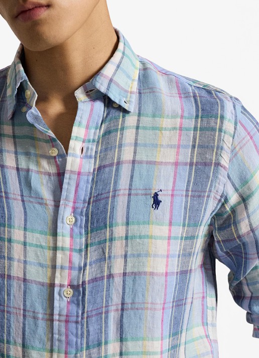 Ralph Lauren Heren Regular fit overhemd van linnen met ruitdessin in de kleur 7116A Blue Green Multi-48OB