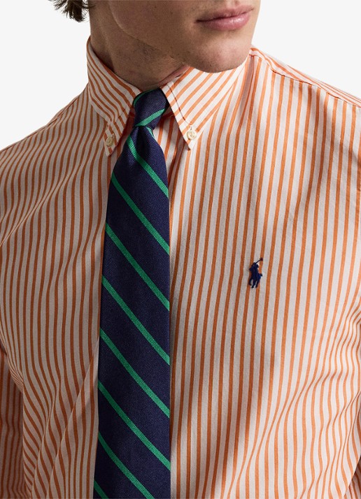 Ralph Lauren Heren Custom fit overhemd met streepprint in de kleur White Kona Orange / Oranje