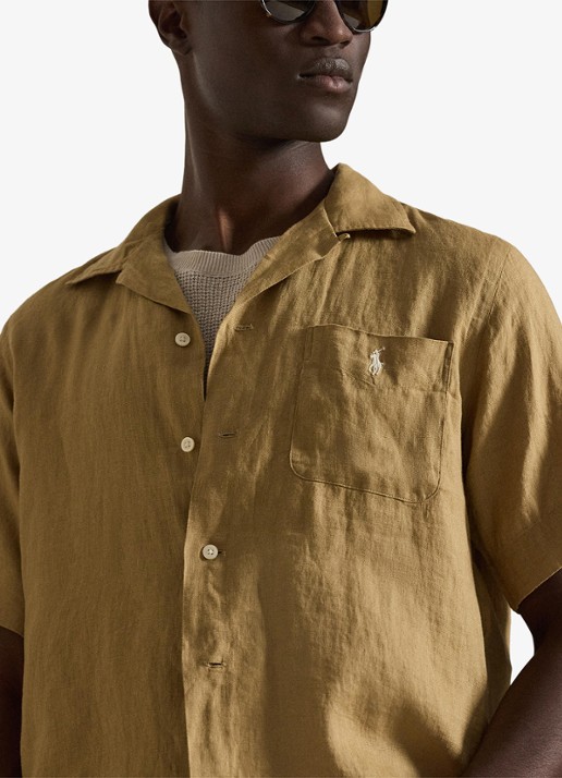Ralph Lauren Heren Classic fit overhemd van linnen met borstzak in de kleur Cafe Tan-2X6T
