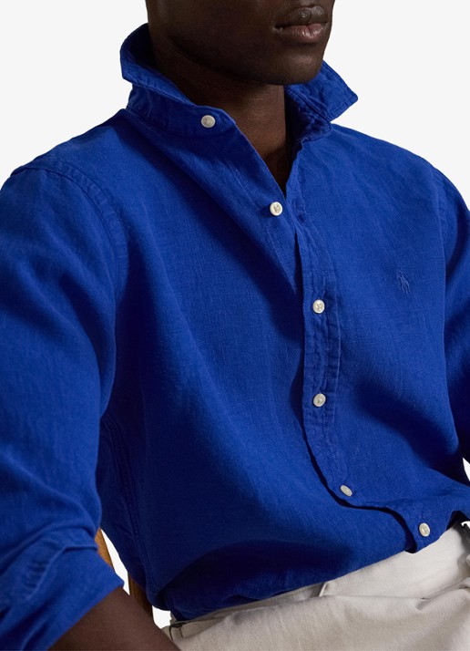 Ralph Lauren Heren Custom fit overhemd van linnen in de kleur Pacific Royal / Kobaltblauw