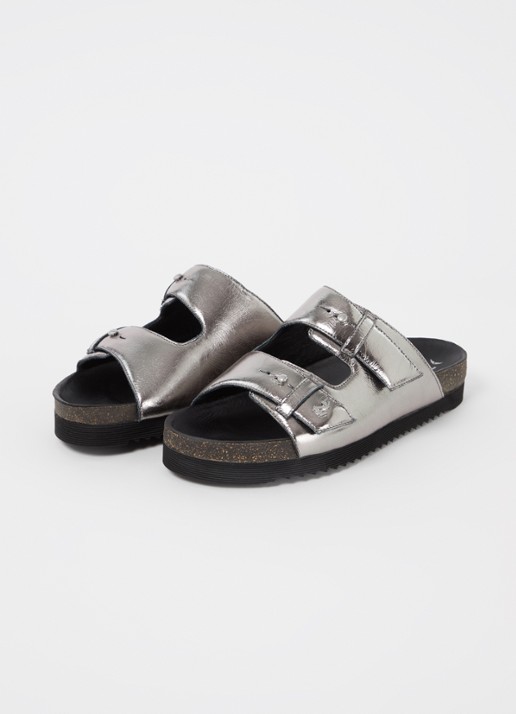 Zadig&Voltaire Dames Alpha Vintage slipper van leer met metallic finish in de kleur Zilver