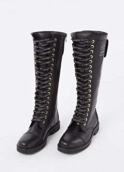 Zadig&Voltaire Dames Joe veterboot van leer in de kleur Zwart