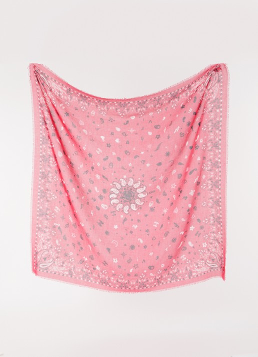 Zadig&Voltaire Dames Maddie sjaal met paisley dessin 120 x 120 cm in de kleur Donkerroze