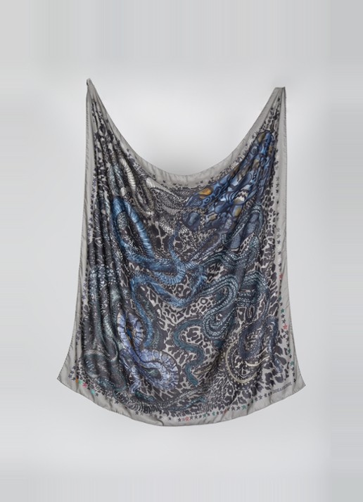 Zadig&Voltaire Dames Billie Snakes sjaal in zijdeblend 125 x 125 cm in de kleur Grijs