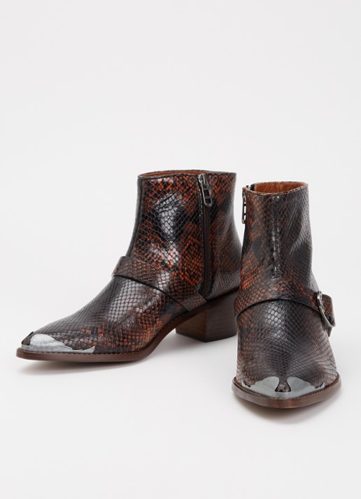 Zadig&Voltaire Dames Tylow Wild Mirror cowboylaars van kalfsleer met slangenstructuur in de kleur Roodbruin