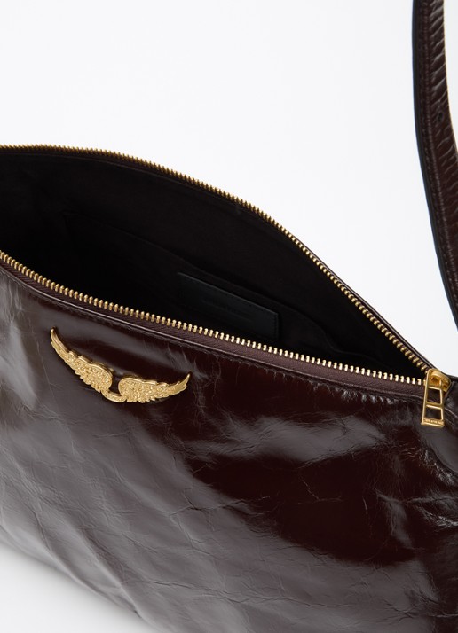 Zadig&Voltaire Dames Jim Vintage Patent schoudertas van leer met afneembare schouderriem in de kleur Aubergine