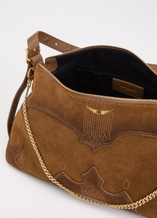 Zadig&Voltaire Dames Jim Western crossbodytas van suède met verstelbare schouderriem in de kleur Cognac