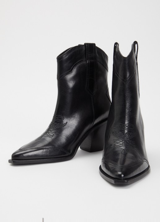Zadig&Voltaire Dames Cara cowboylaars van leer met doorgestikte details in de kleur Zwart