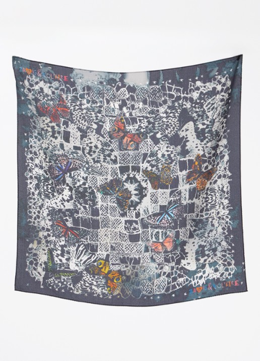 Zadig&Voltaire Dames Blondie Butterfly sjaal van zijde met print 65 x 65 cm in de kleur Zwart
