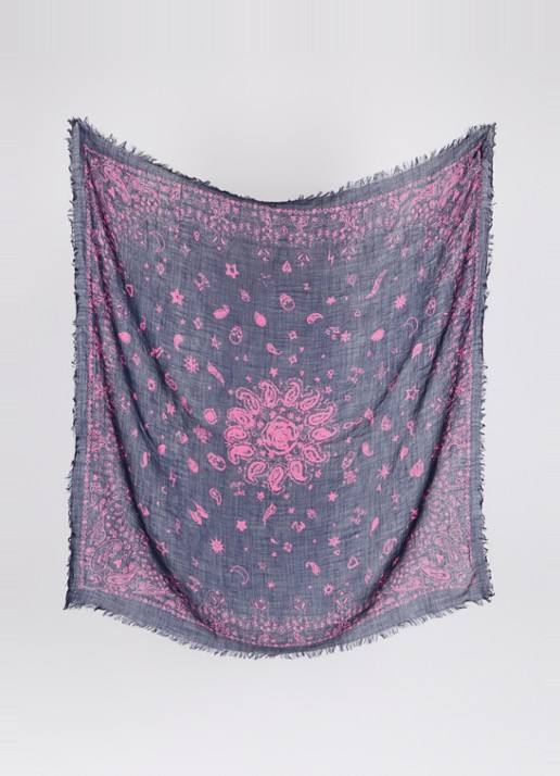 Zadig&Voltaire Dames Nuage sjaal van kasjmier met paisley dessin 90 x 90 cm in de kleur Fuchsia