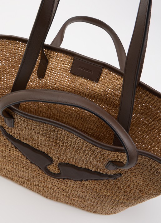 Zadig&Voltaire Dames Wings shopper van raffia met logo in de kleur Camel