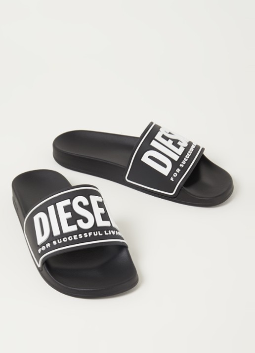 Diesel Heren S-Mayemi slipper met logo in de kleur Zwart