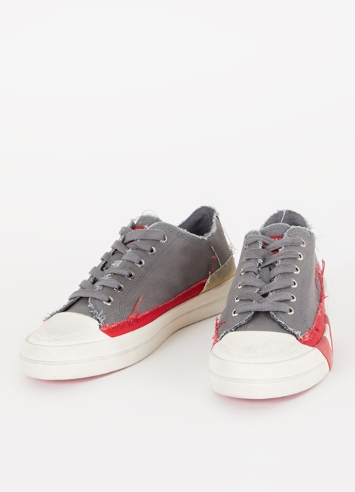 Diesel Heren D-verse Low sneaker van canvas met destroyed afwerking in de kleur Middengrijs