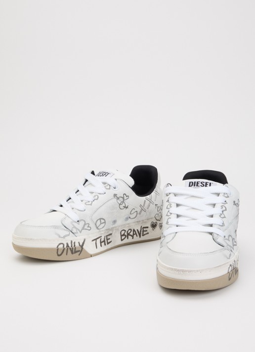 Diesel Heren S-D-Ollie sneaker van leer met print in de kleur Wit