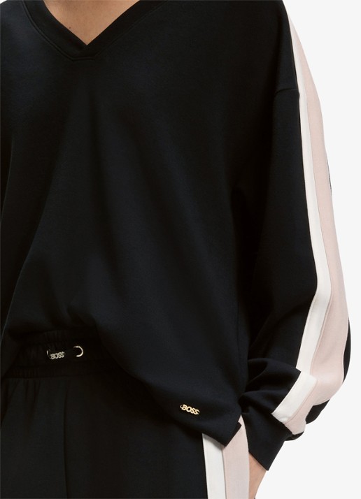 BOSS Dames Sweater met gestreept detail in de kleur Zwart