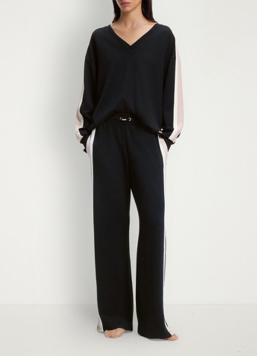 BOSS Dames Sweater met gestreept detail in de kleur Black-001 / Zwart