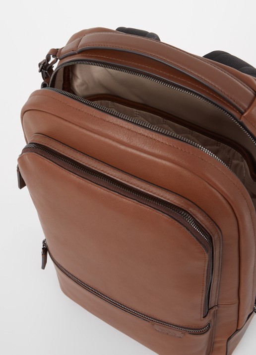 TUMI Harrison Bradner rugzak van leer met 14 inch laptopvak Cognac - Deal