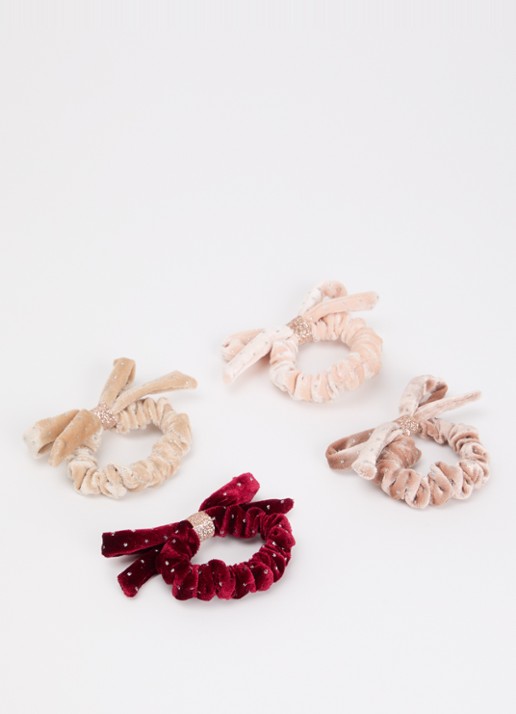 Mimi & Lula Meisjes Velvet Bow scrunchies in set van 4