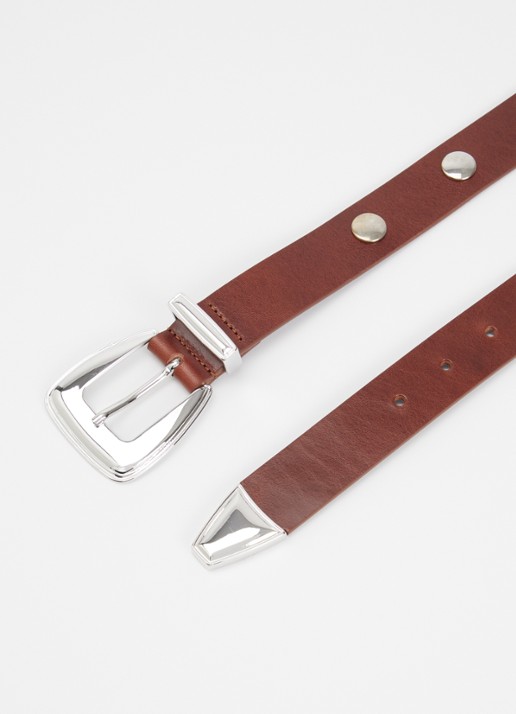 The Frankie Shop Dames Perth riem van leer met studs in de kleur Bruin, maat: XS